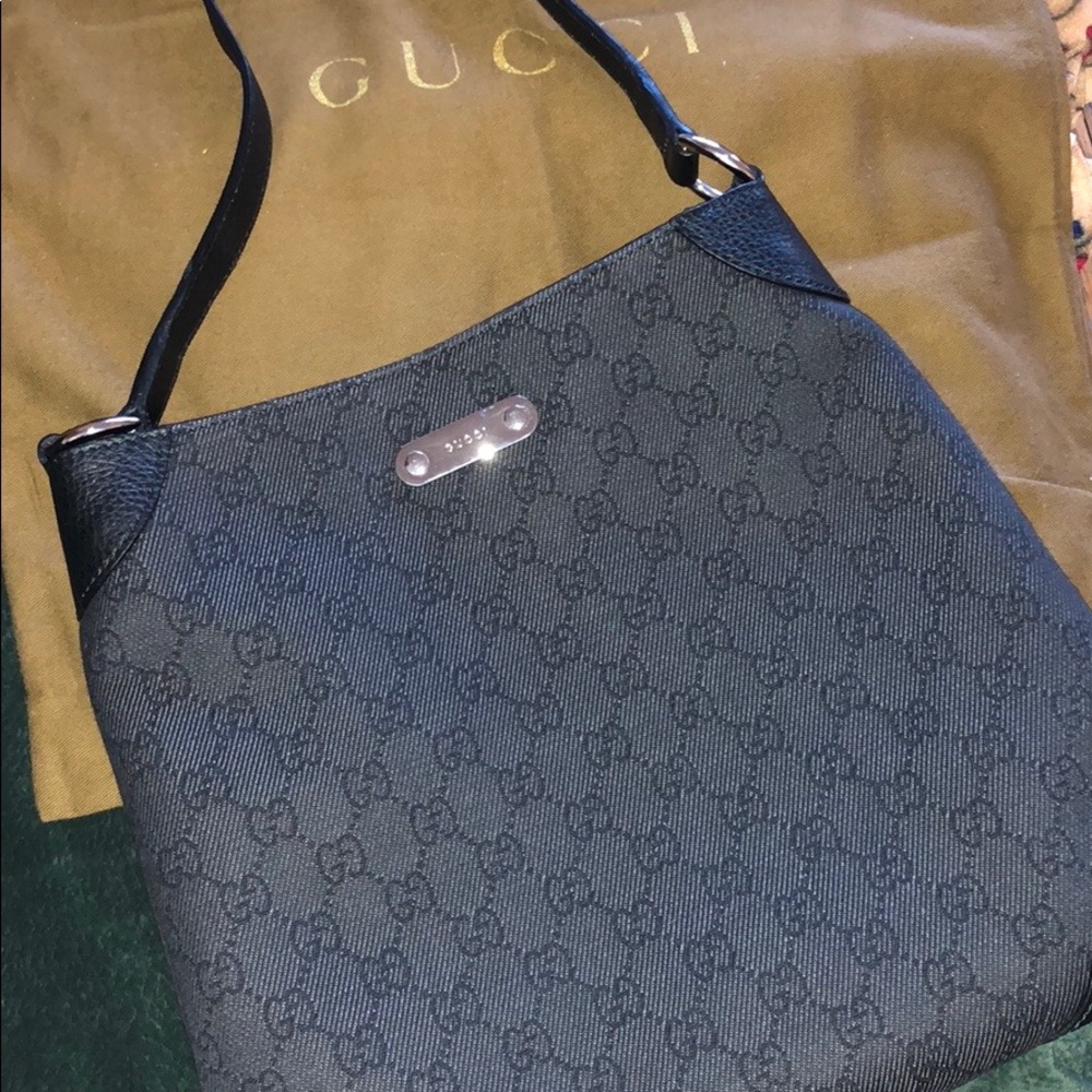 Authentic GUCCI GG fabric Hobo Shoulder Handbag